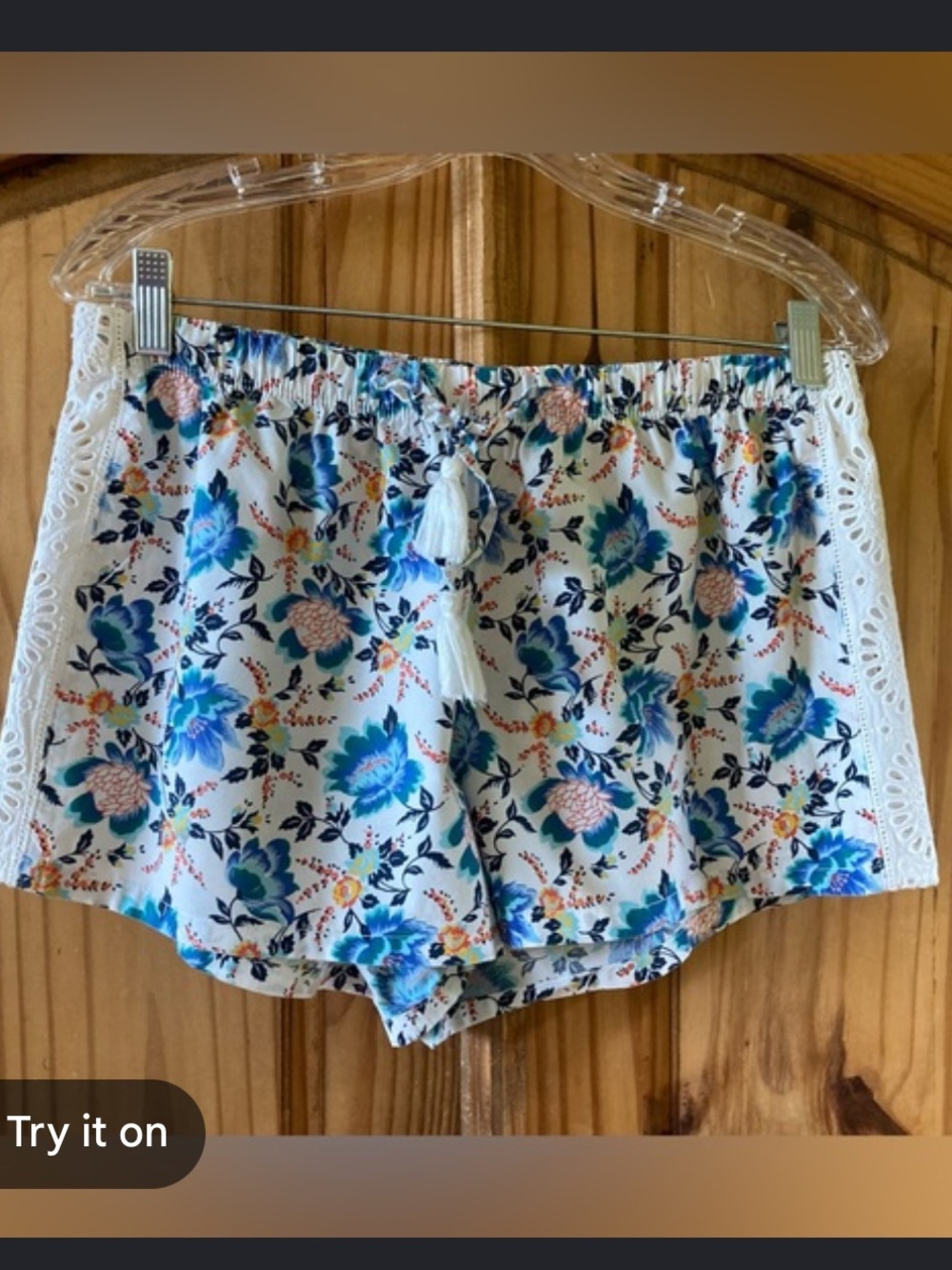Gap Shorts - white/multicolored floral boxer style w/sheer lace side panels